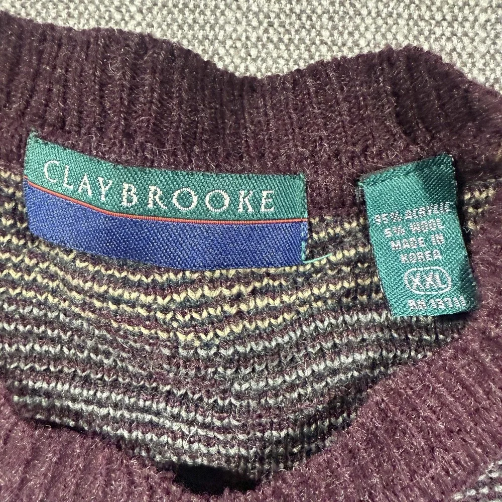 Vintage Claybrooke Sweater Mens 2XL Multicolor Geometric Knit Crewneck Korea 90s